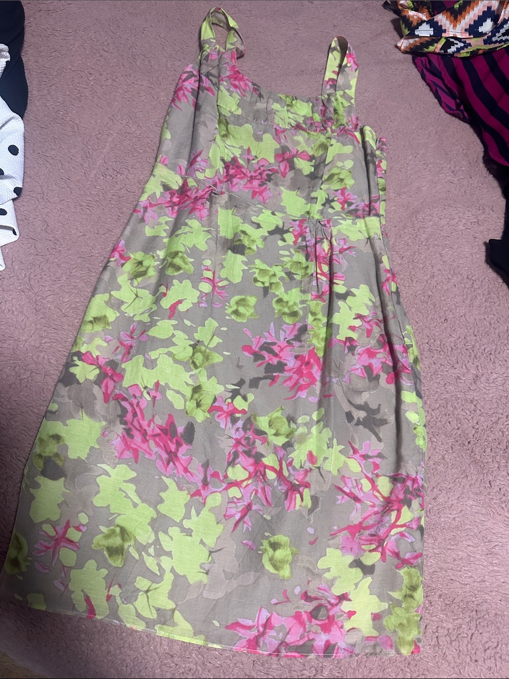 Banana Republic Floral Sundress in Pink and Lime Green on Taupe